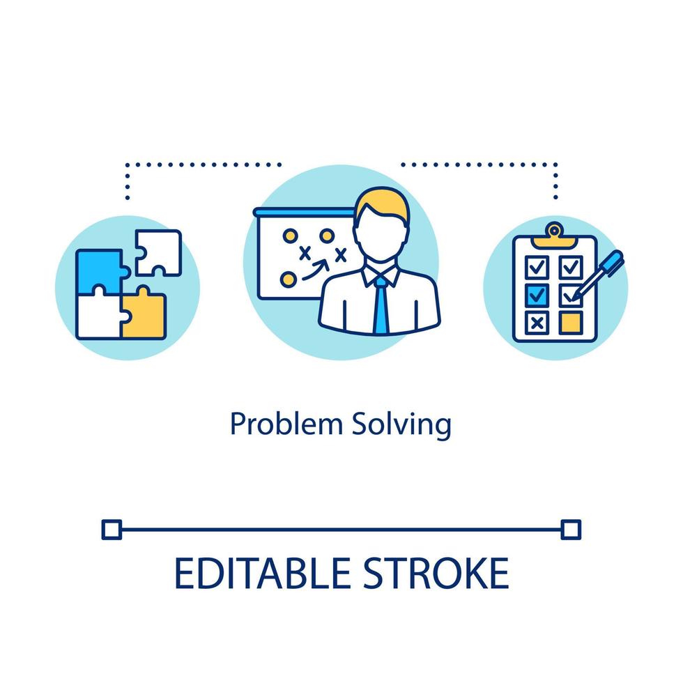 Problem solving concept icon. Cognitive process idea thin line illustration. Brainstorming. Managing stress. Ability of thinking. Mental health. Vector isolated RGB color drawing. Editable stroke