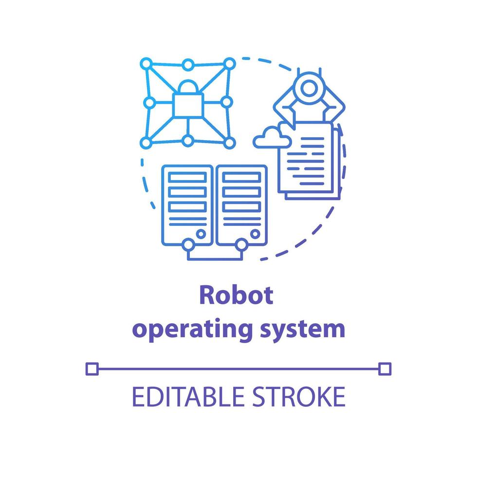 Robot operating system blue gradient concept icon. Robotics secured software idea thin line illustration. Information technologies and programming. Vector isolated outline drawing. Editable stroke