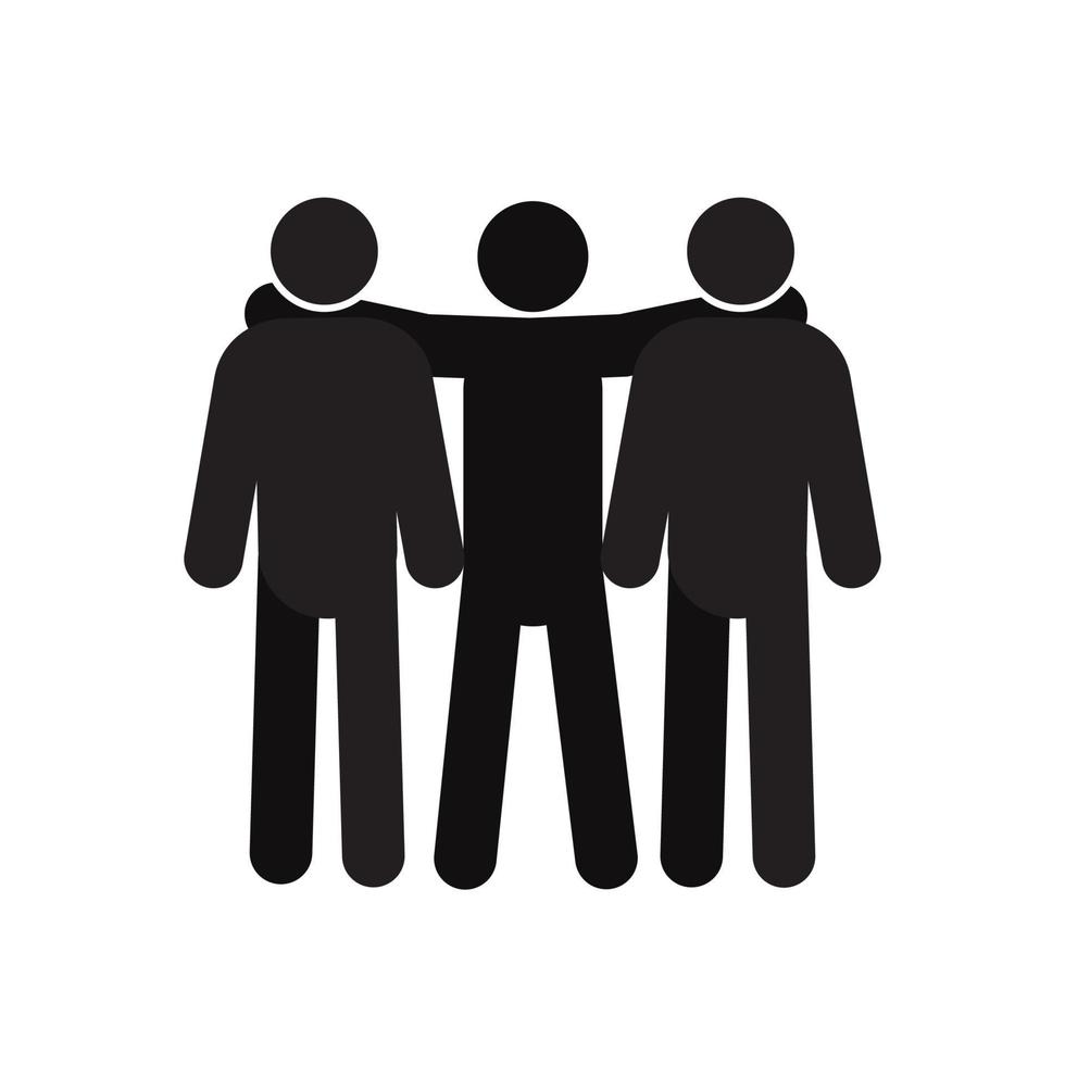 Embracing people silhouette icon. Friends meeting. Friendship. Isolated vector illustration