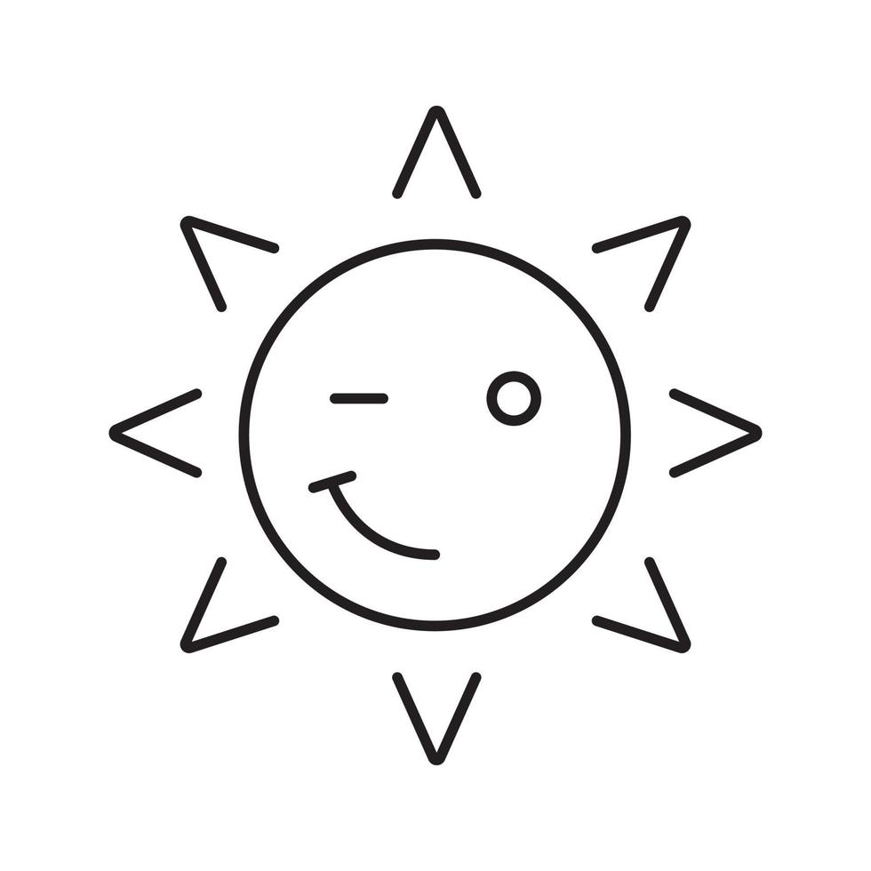 Winking sun smile linear icon. Good mood thin line illustration. Emoticon. Happy and funny sun face contour symbol. Vector isolated outline drawing