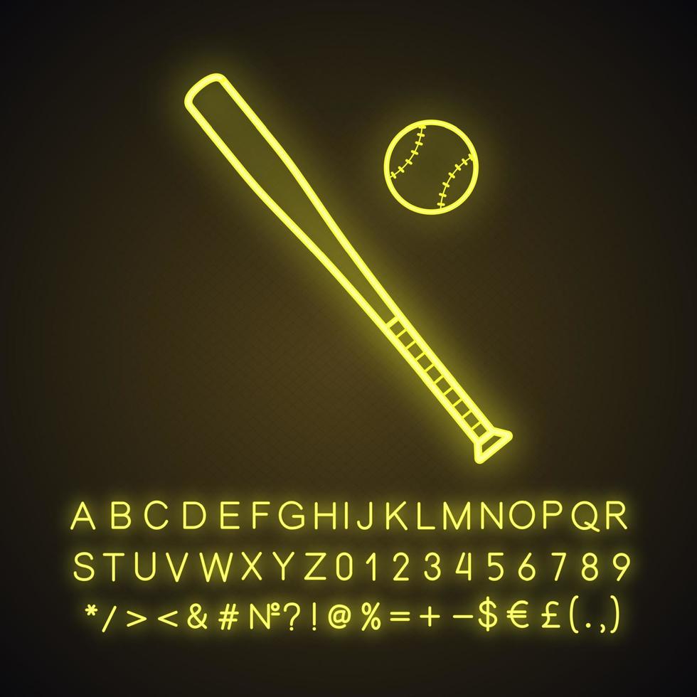 Baseball bat and ball neon light icon vector