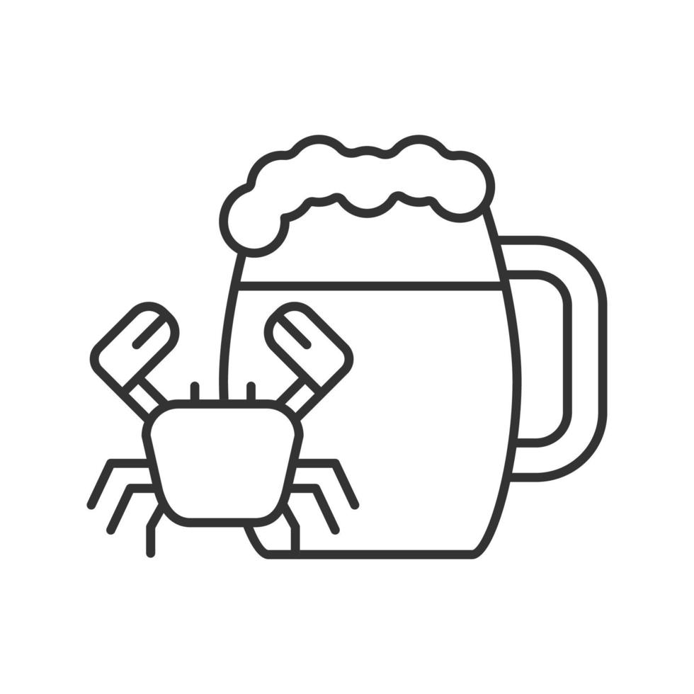 Jarra de cerveza con icono lineal de cangrejo vector