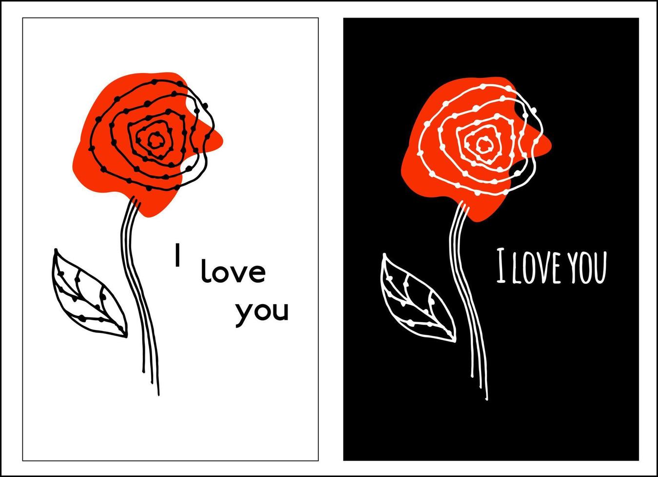 Hand drawing flower on white and black background, with quote I love you. Vector doodle style, minimal design for postcard, t-shirt, poster and more.