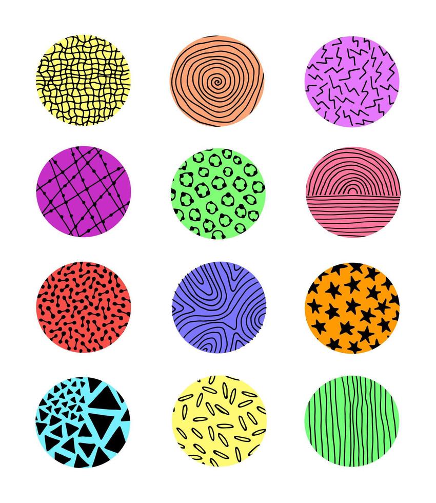 Round shape abstraction hand drawn icons. Vector silhouette of lines and geometric shapes.
