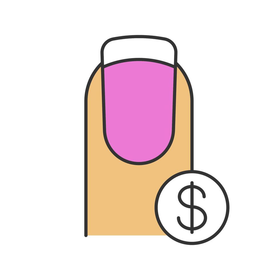 Nail salon services prices color icon. French manicure with dollar sign. Isolated vector illustration