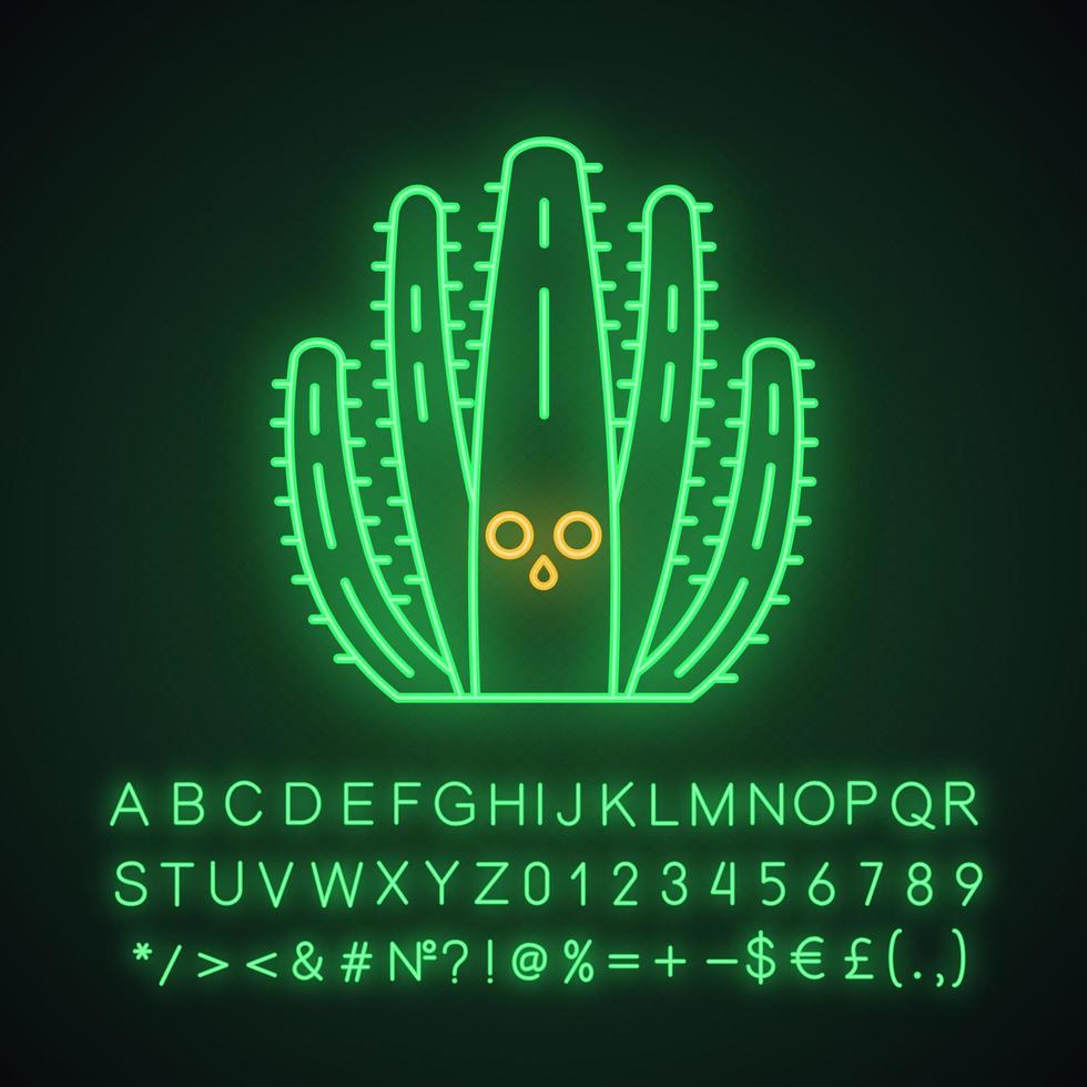 Organ pipe cactus cute kawaii neon light character vector