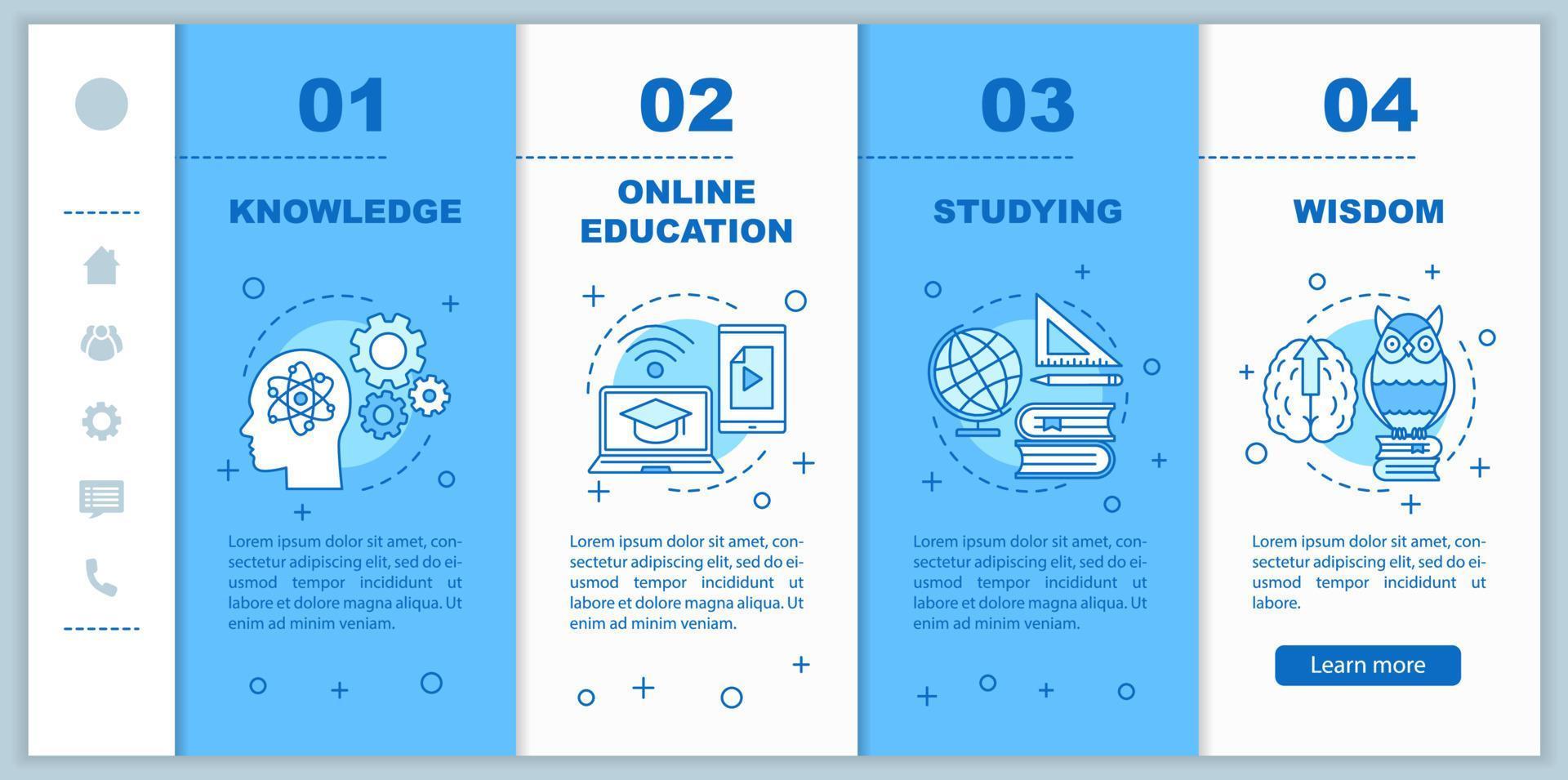 Gaining knowledge onboarding mobile web pages vector template