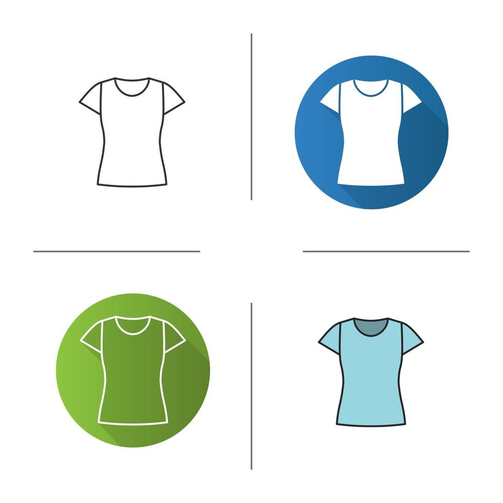 Women's t-shirt icon. Flat design, linear and color styles. Isolated vector illustrations