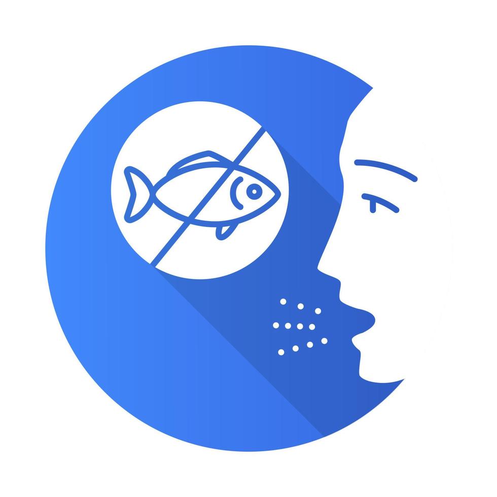 Fish allergy flat design long shadow glyph icon vector