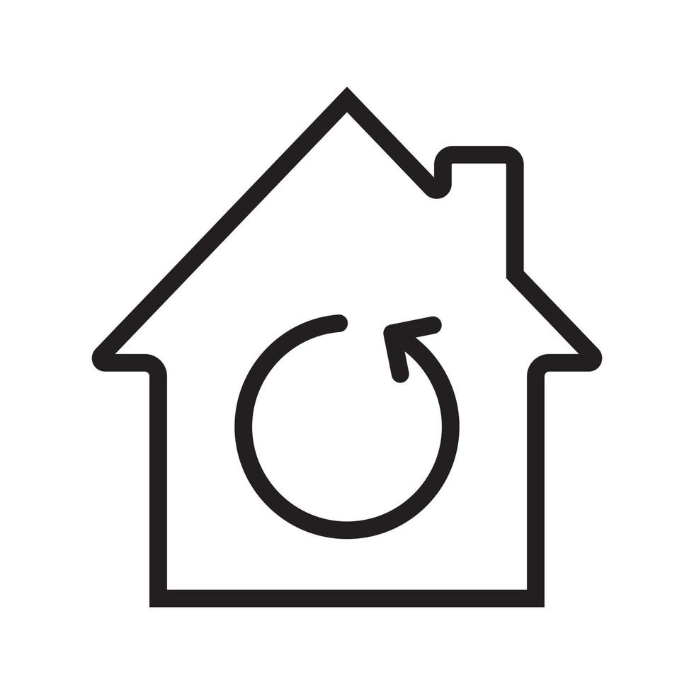 Home renovation linear icon. Thin line illustration. House with reload sign inside. Contour symbol. Vector isolated outline drawing
