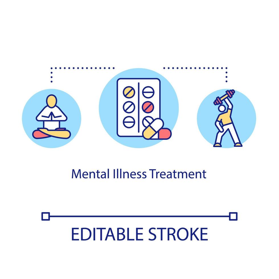 Mental illness treatment concept icon. Medical help idea thin line illustration. Psychotherapy. Psychological sickness. Psychiatric problems. Vector isolated outline RGB color drawing. Editable stroke