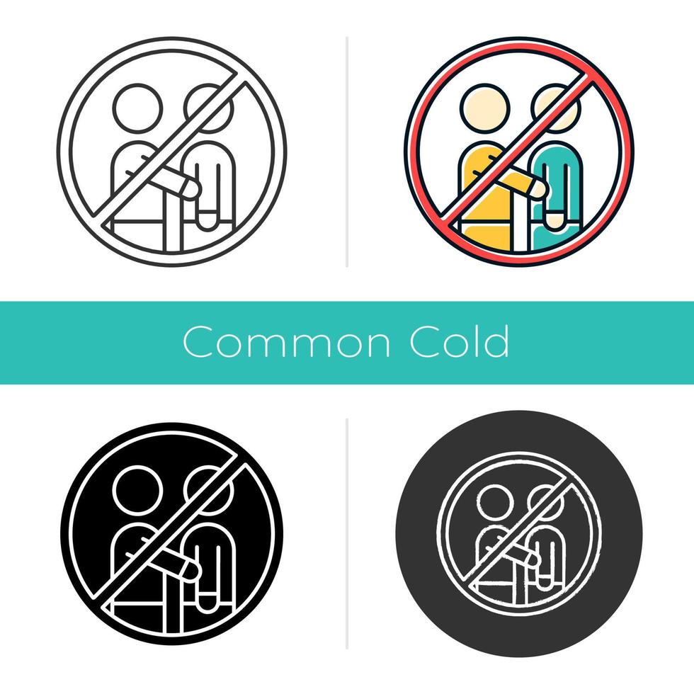 Avoid contact with people icon. No human touch. Stop virus spread. Common cold. Flu precaution. Epidemic prevention. Grippe caution. Flat design, linear and color styles. Isolated vector illustrations