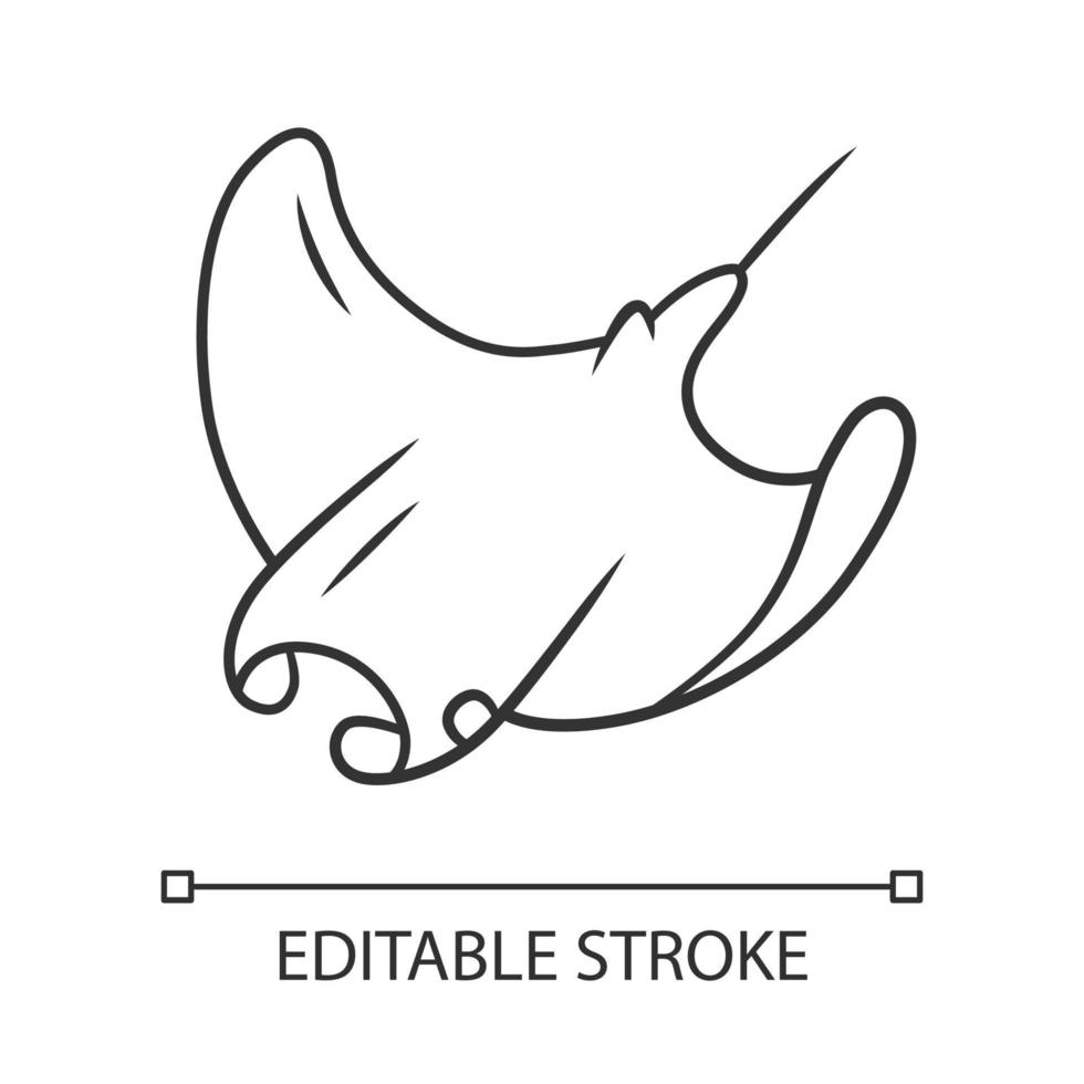 Skate linear icon. Swimming stingray. Oceanarium animal. Electric ramp. Underwater creature, aquatic fish. Thin line illustration. Contour symbol. Vector isolated outline drawing. Editable stroke