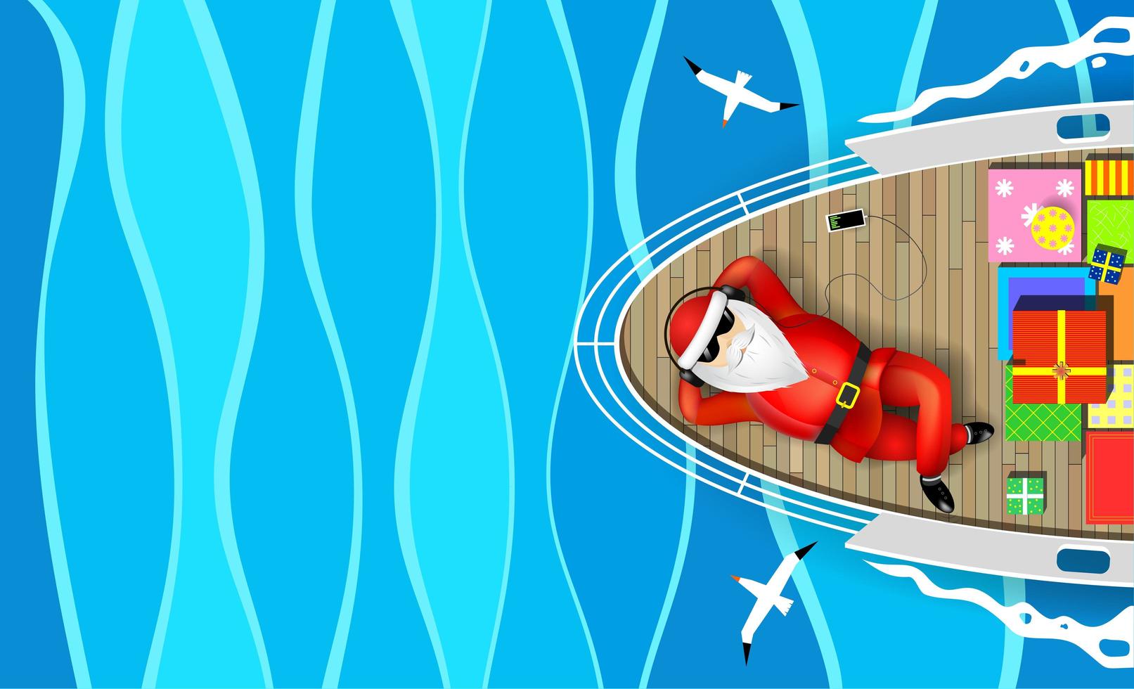 Santa Claus is swimming on yacht lying on the deck vector