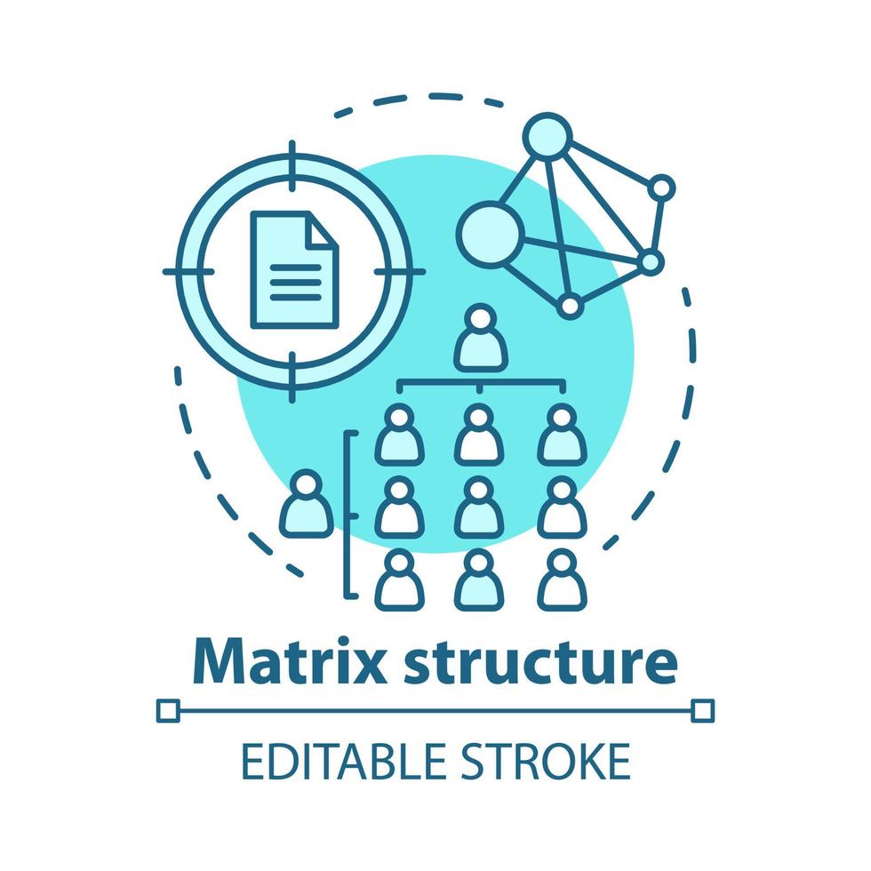 Matrix corporate structure concept icon. Company top management idea thin line illustration. Workflow organization. Staff interaction. Vector isolated drawing. Editable stroke