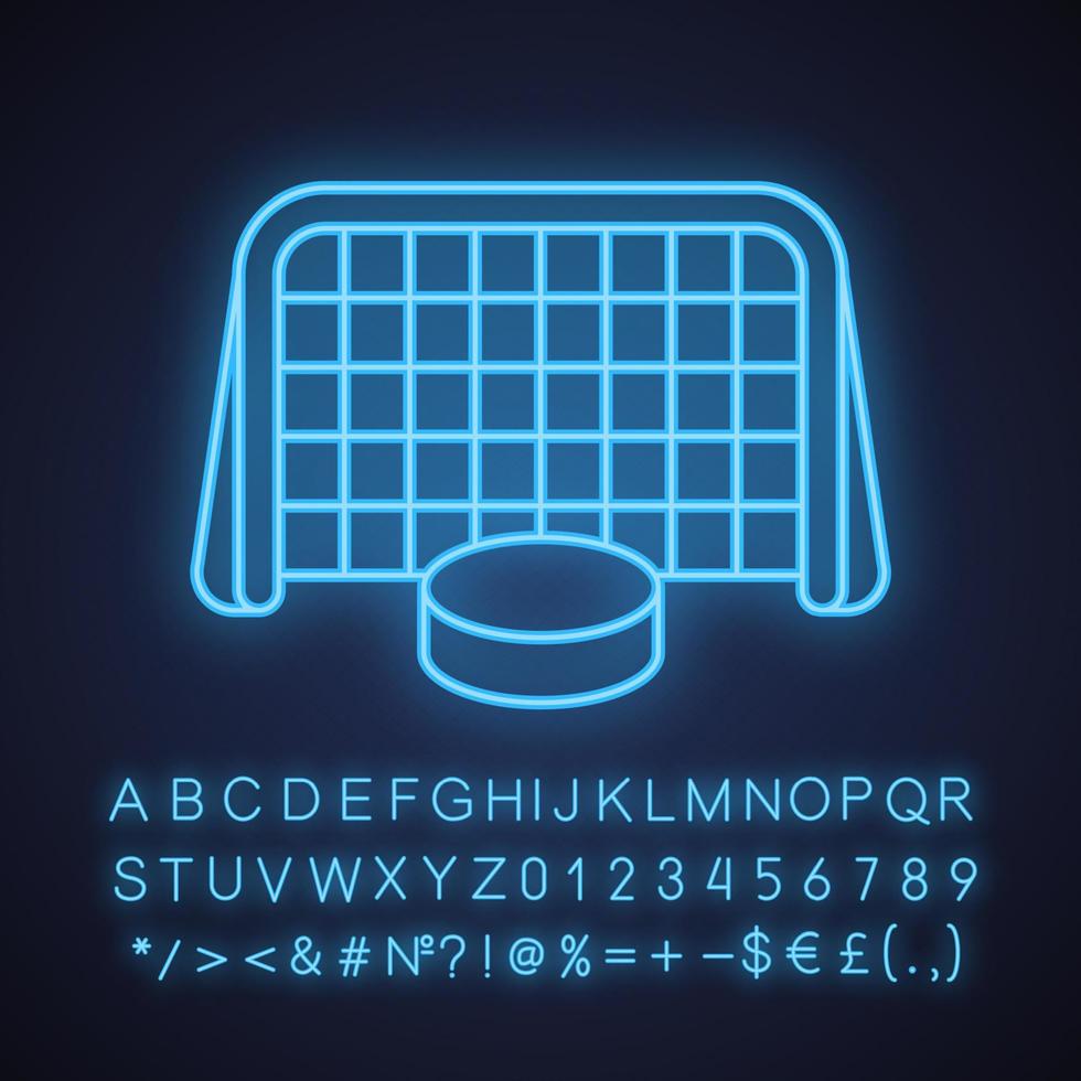 Ice hockey gate and puck neon light icon vector