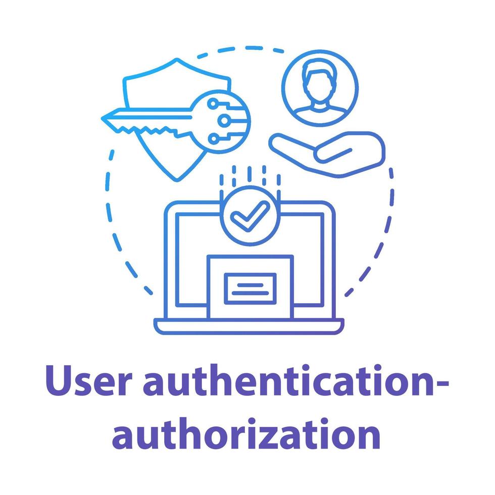 User authentication-authorization concept icon. Software development kit idea thin line illustration. Data encryption. Privacy protection. Application management. Vector isolated outline drawing