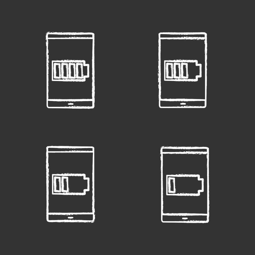 Smartphone battery charging chalk icons set vector