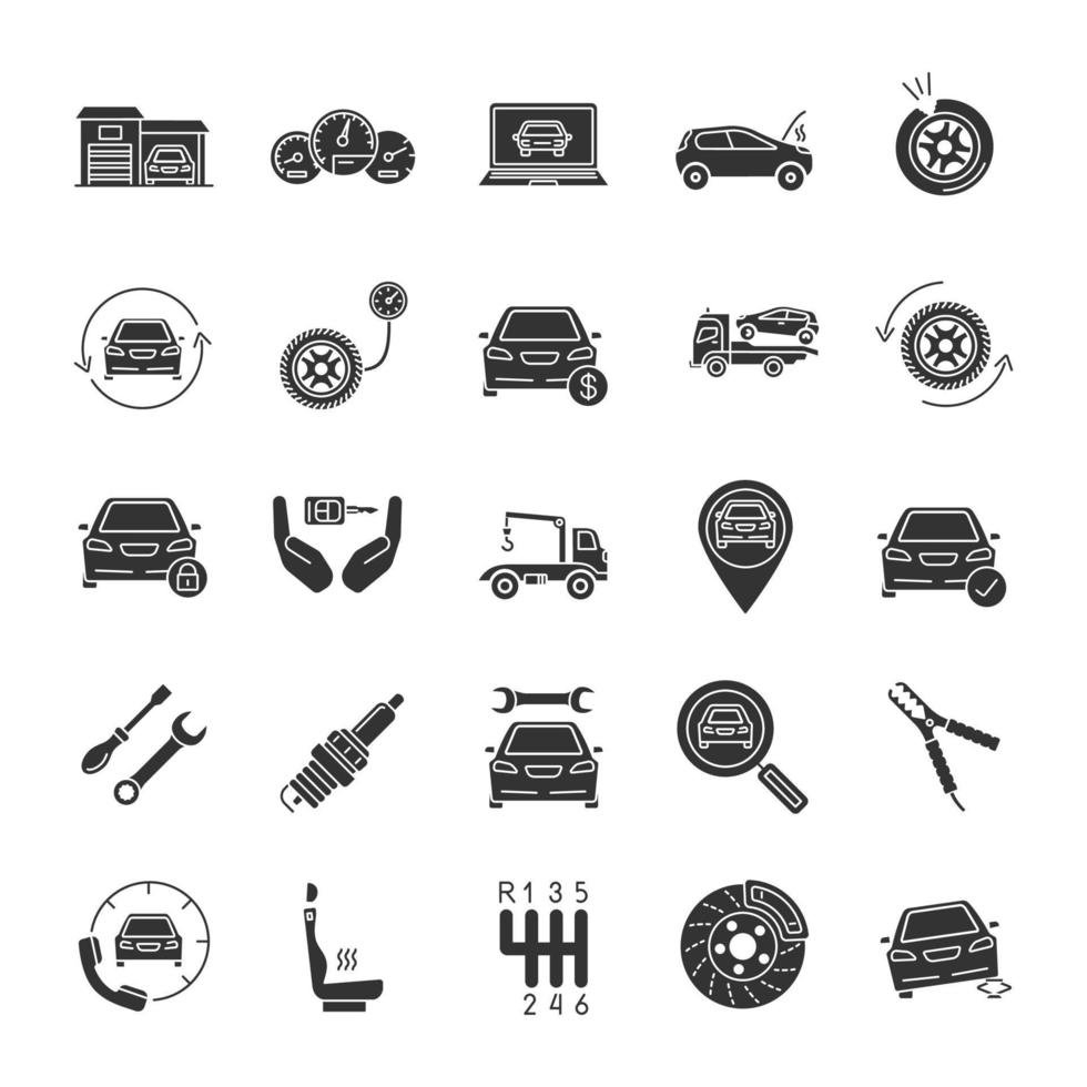 Auto workshop glyph icons set vector