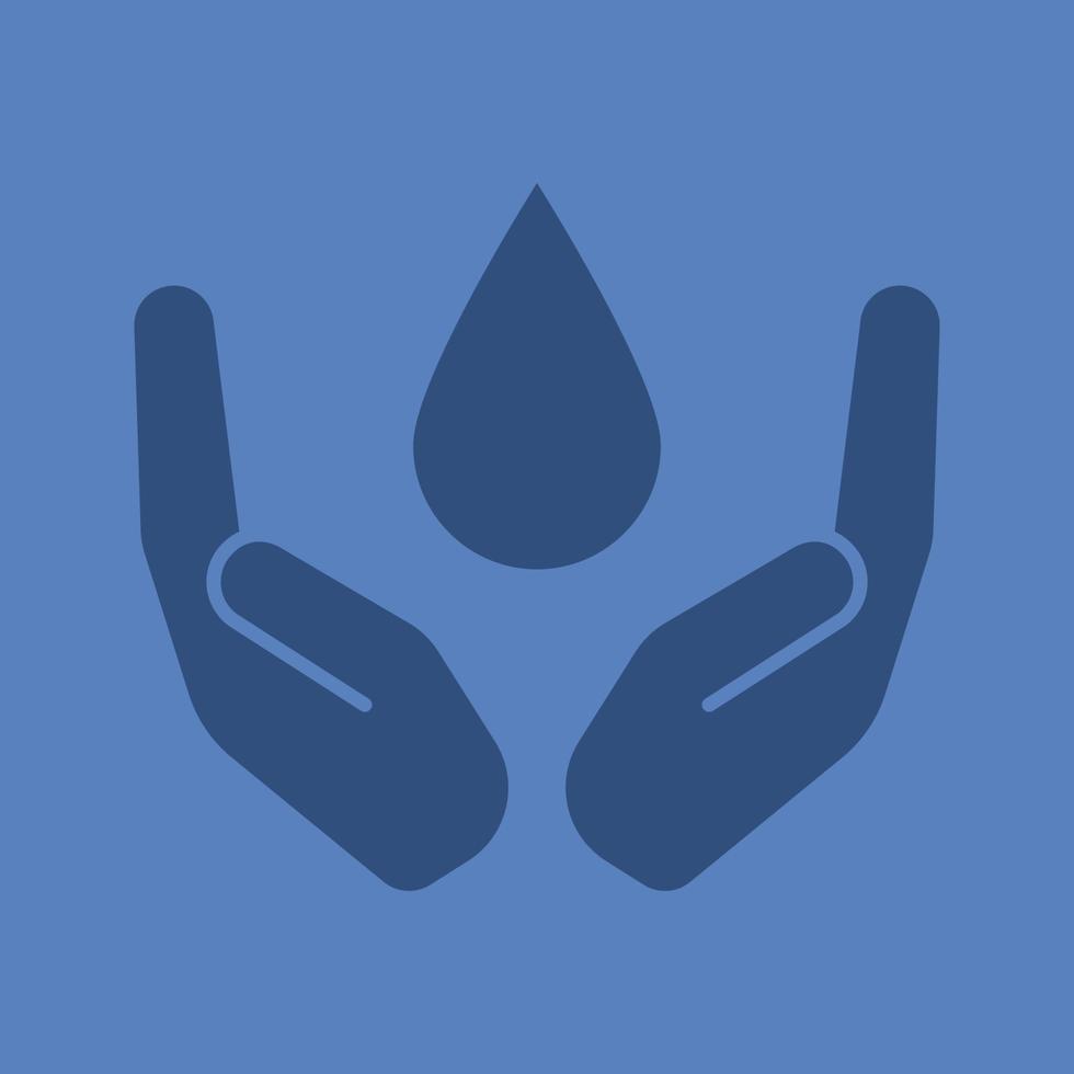 Open palms with liquid drop glyph color icon. Water resources conservation. Silhouette symbol. Clean water supply. Negative space. Vector isolated illustration