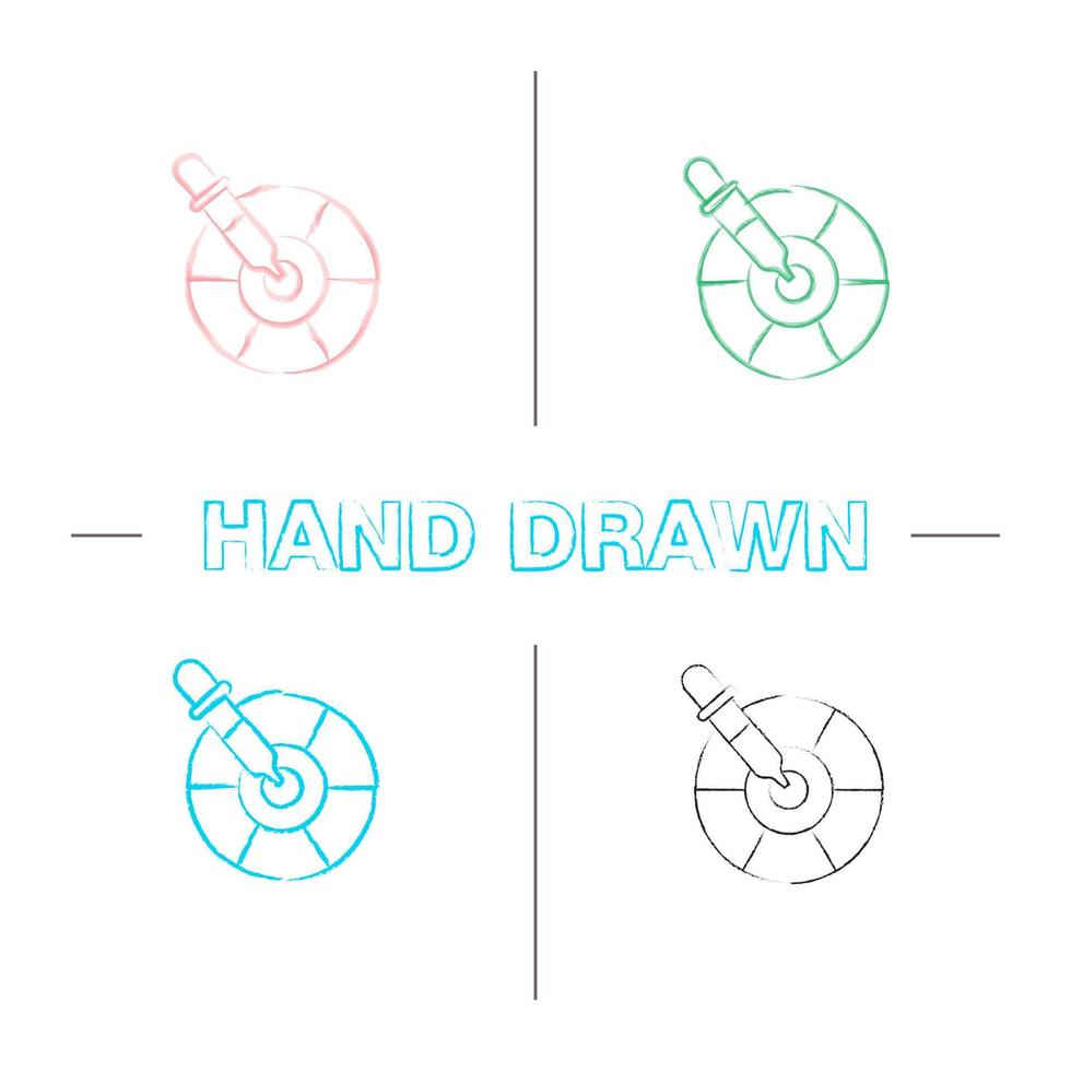Color picker tool hand drawn icons set vector