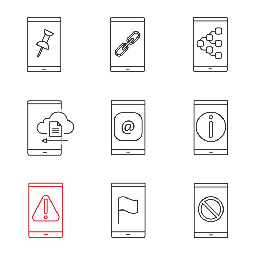 conjunto de iconos lineales de teléfono inteligente vector