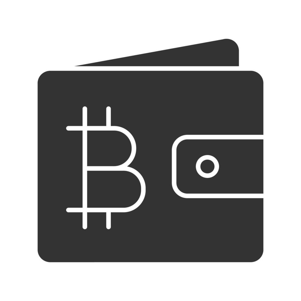 Wallet with bitcoin glyph icon. Silhouette symbol. Online banking. Negative space. Vector isolated illustration