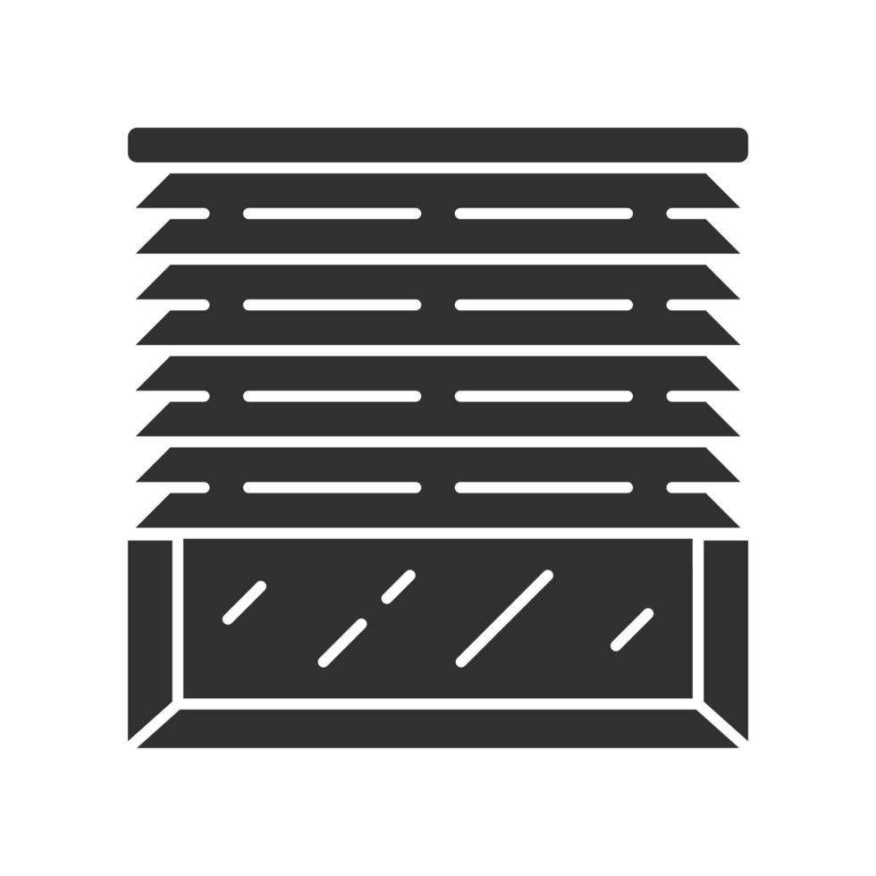 Venetian blinds glyph icon. House and office window jalousie. Living room shutters. Home interior design. Darkening window treatments. Silhouette symbol. Negative space. Vector isolated illustration