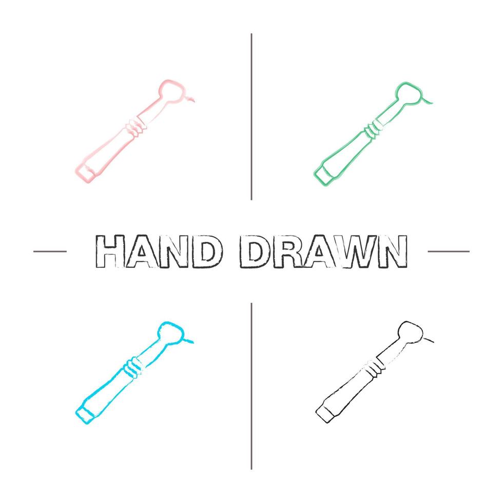 Dental drill hand drawn icons set vector