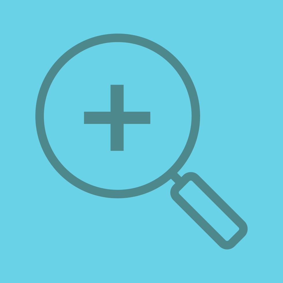 Zoom in linear icon. Magnifying glass with plus. Thick line outline symbols on color background. Vector illustration
