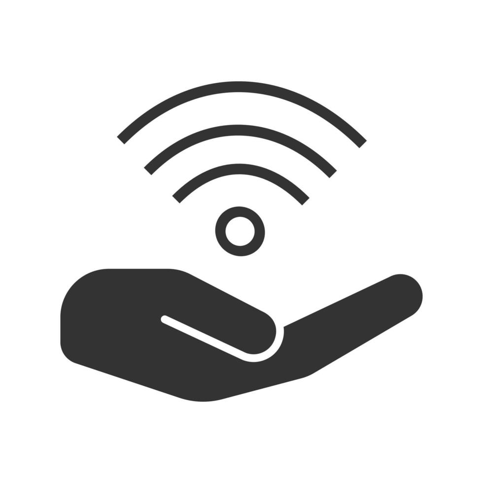 mano abierta con el icono de glifo de signo de wi-fi. símbolo de silueta. acceso gratuito a internet. espacio negativo. vector ilustración aislada