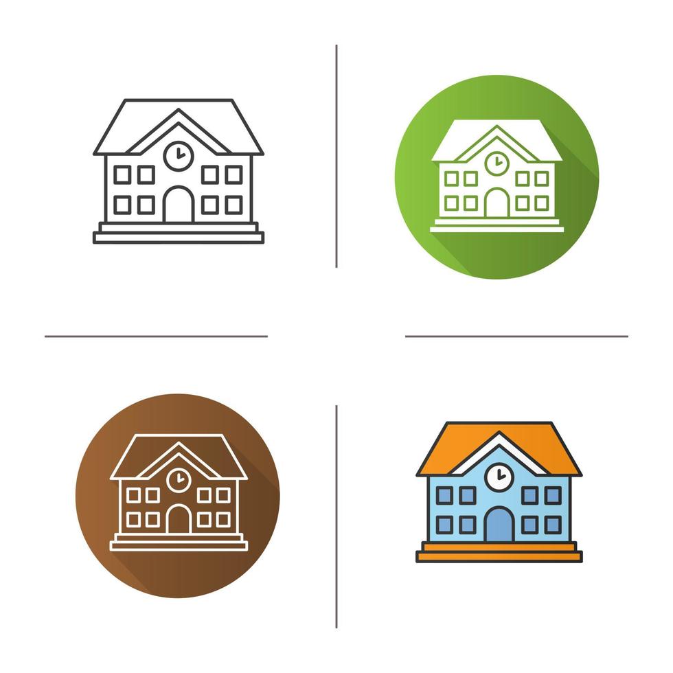 School building icon. Flat design, linear and color styles. University. Isolated vector illustrations
