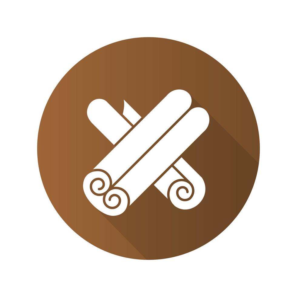 Cinnamon flat design long shadow glyph icon. Canella. Vector silhouette illustration