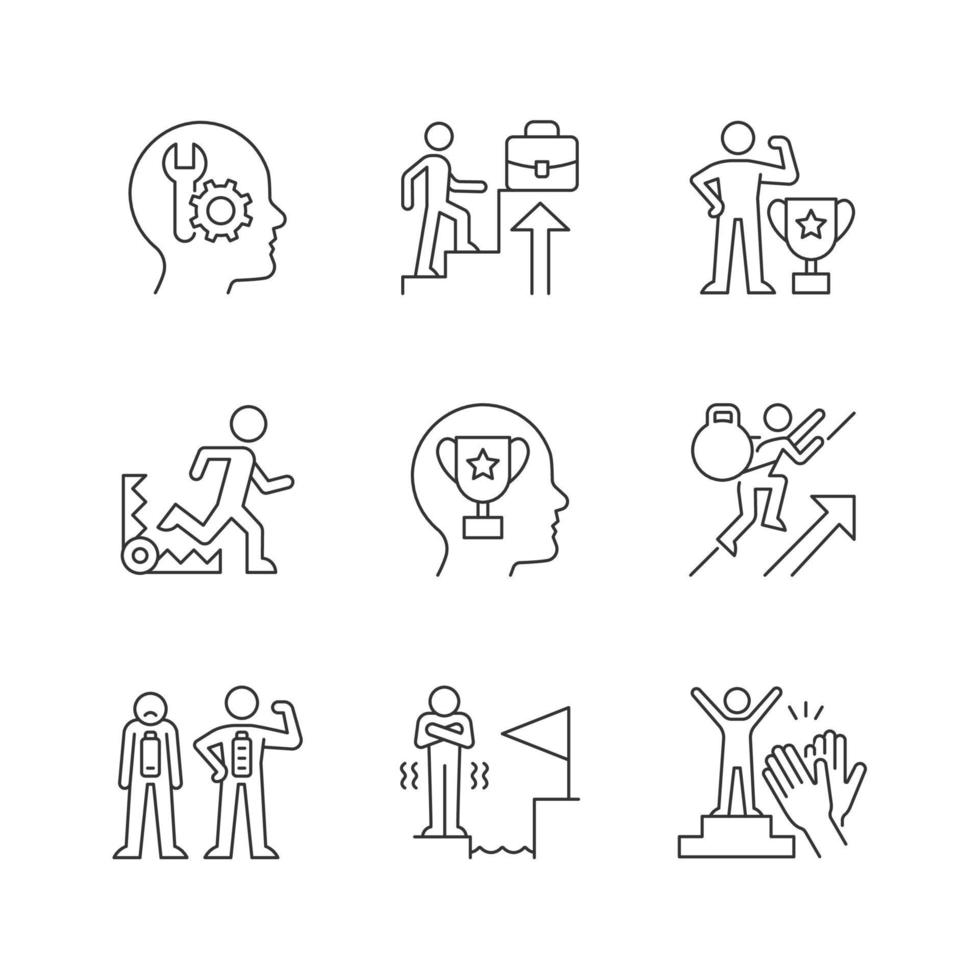 Strong motivation linear icons set vector