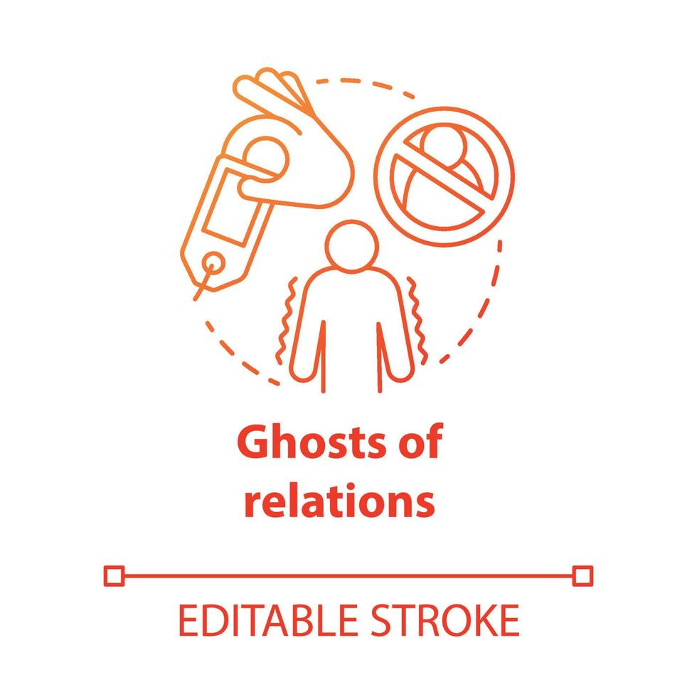 Ghost of relations concept icon. Ghosting. Breaking off relationship. Stopping communication and contact with partner idea thin line illustration. Vector isolated outline drawing. Editable stroke