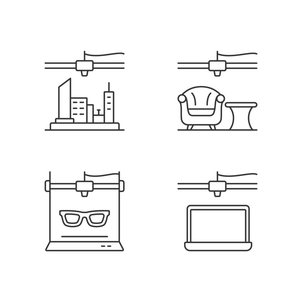 Three dimensional objects production linear icons set vector