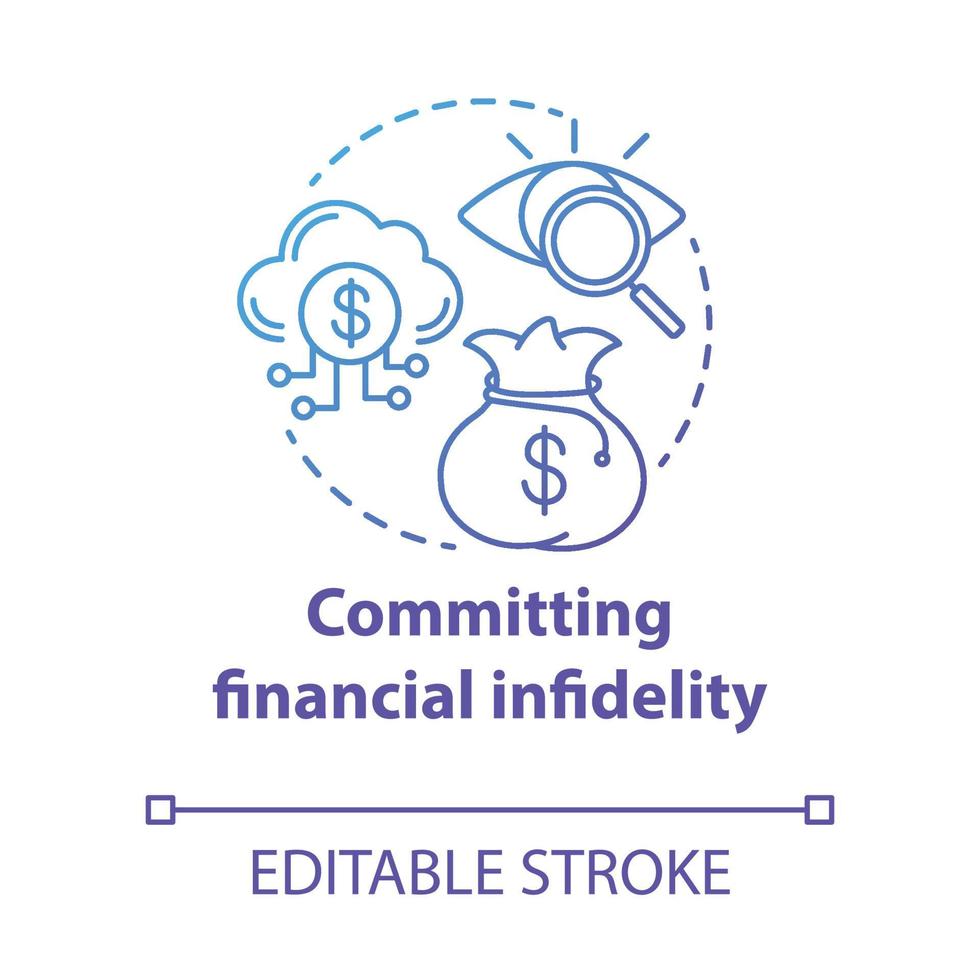 Committing financial infidelity concept icon. Dishonesty about money with partner. Financial decision secretly from family idea thin line illustration. Vector isolated outline drawing. Editable stroke