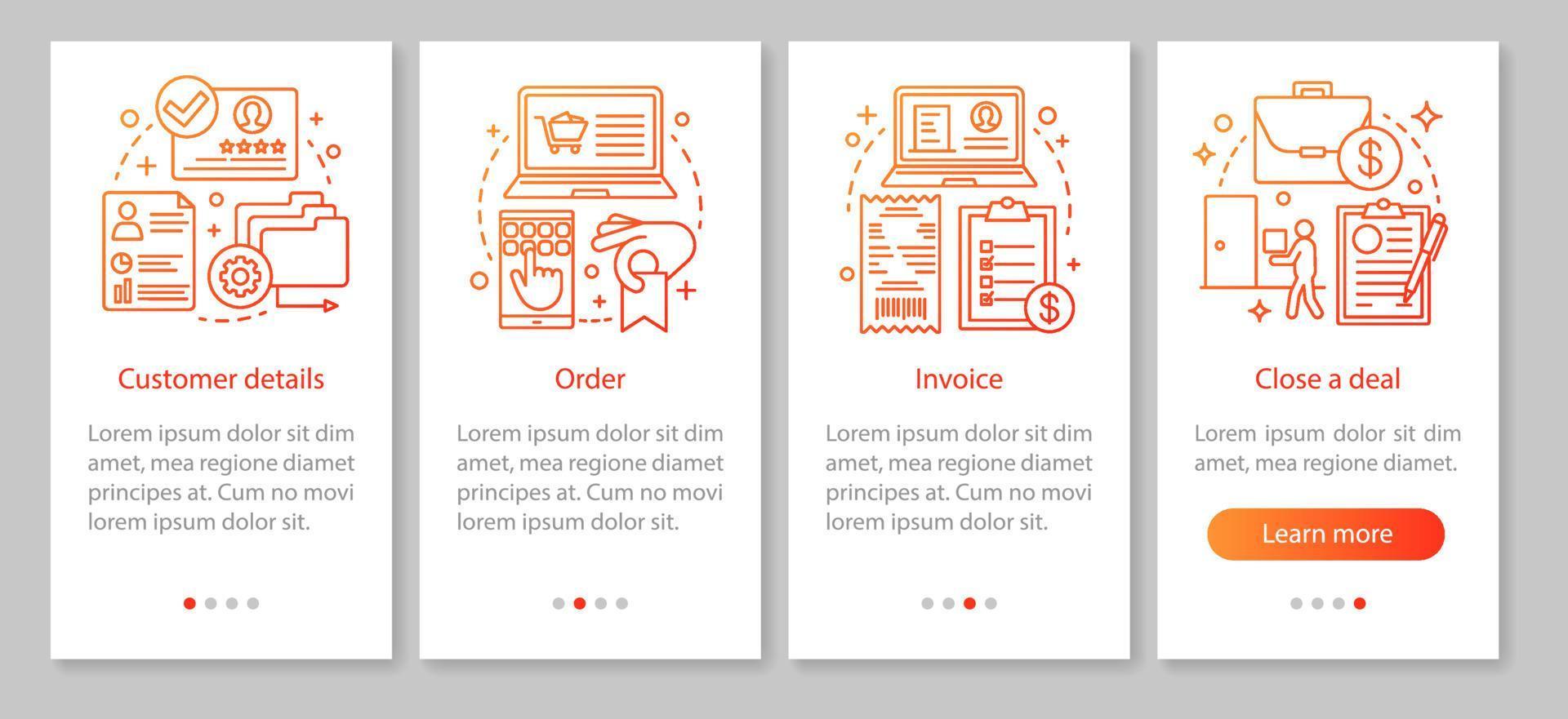 CRM software mobile app page screen vector template