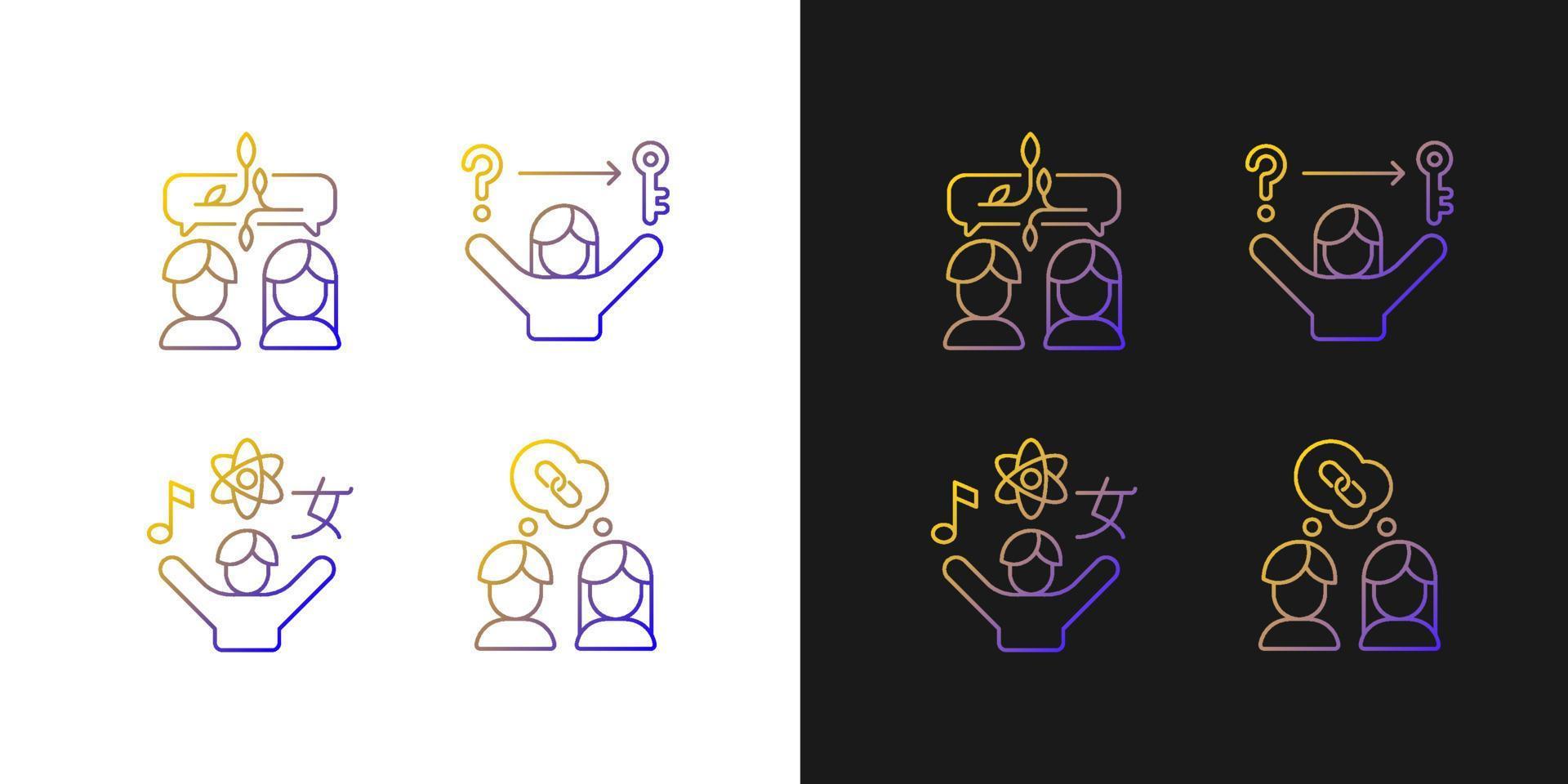 Communication skills gradient icons set for dark and light mode vector