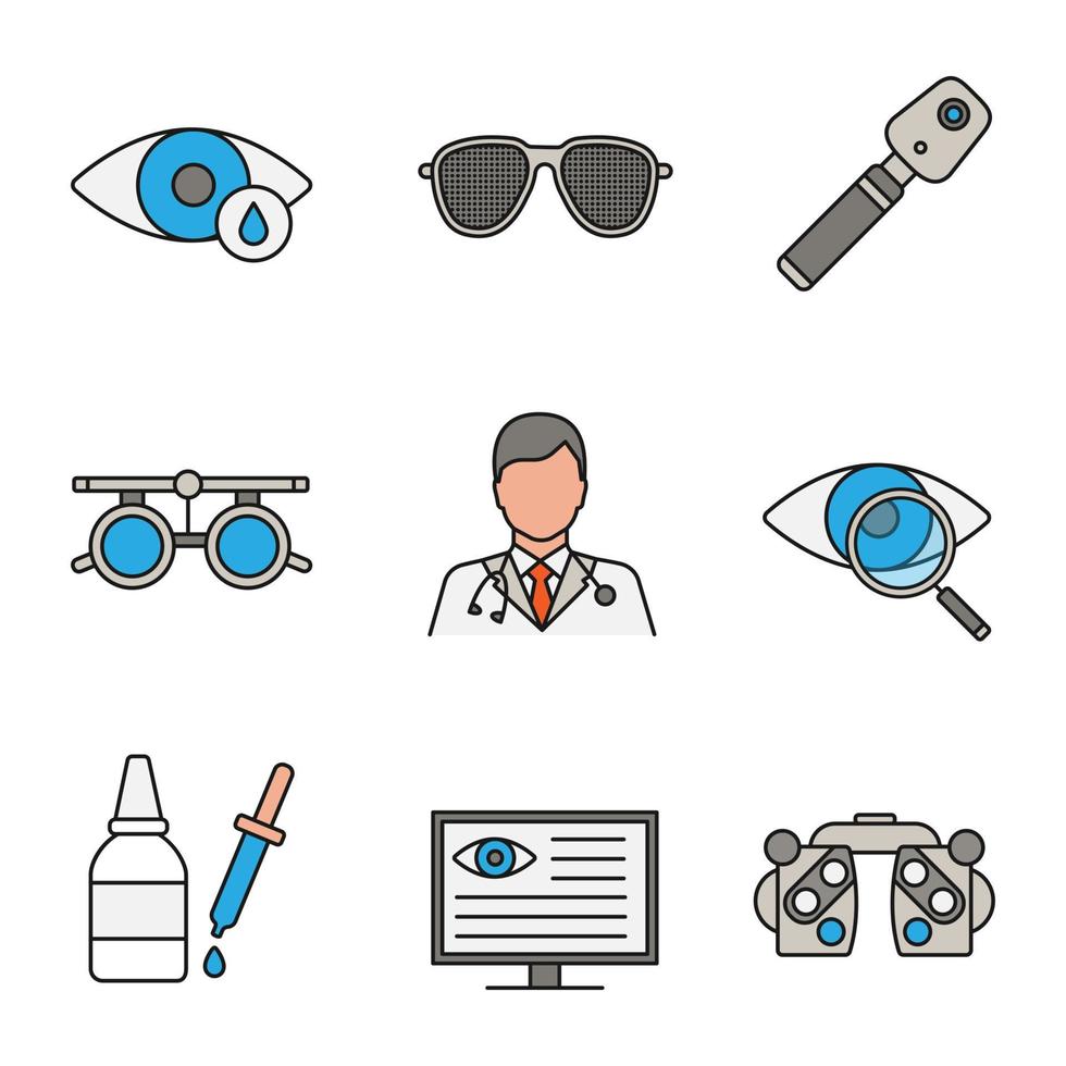 Ophtalmology color icons set vector