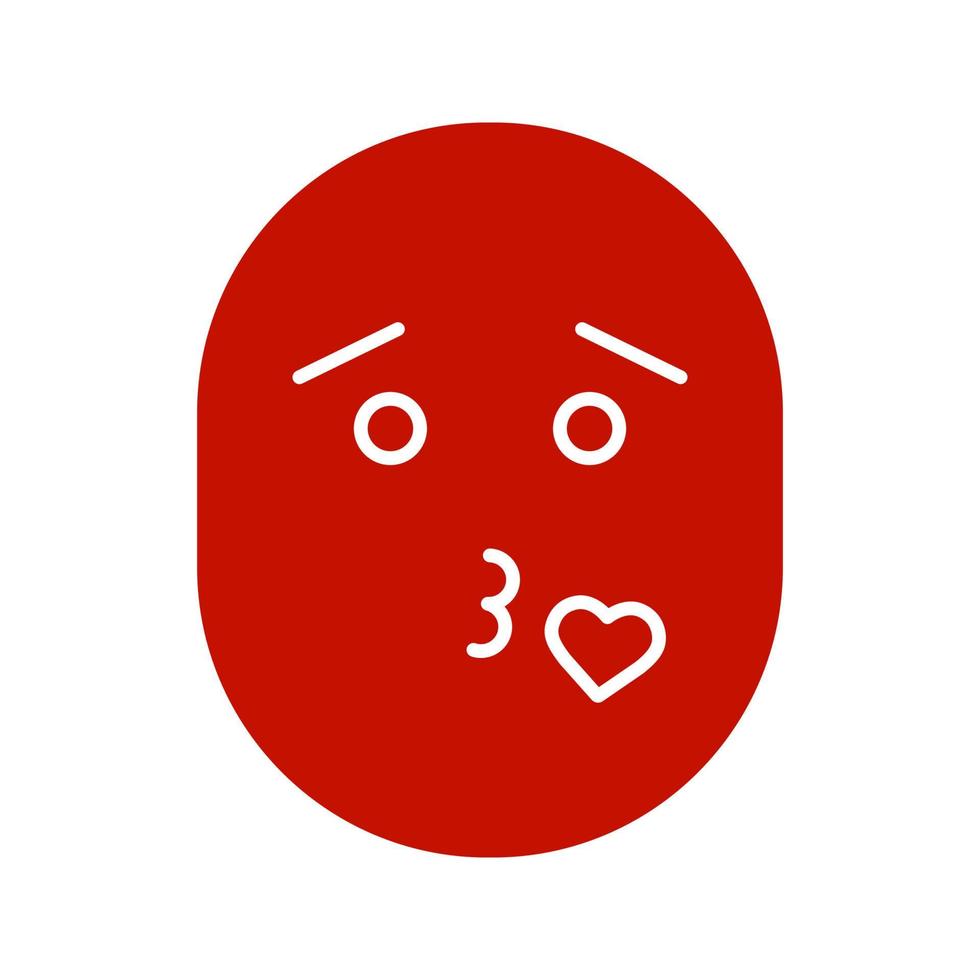 Smiley throwing kiss glyph color icon. Mwah. Good romantic mood. Silhouette symbol on white background. Negative space. Vector illustration
