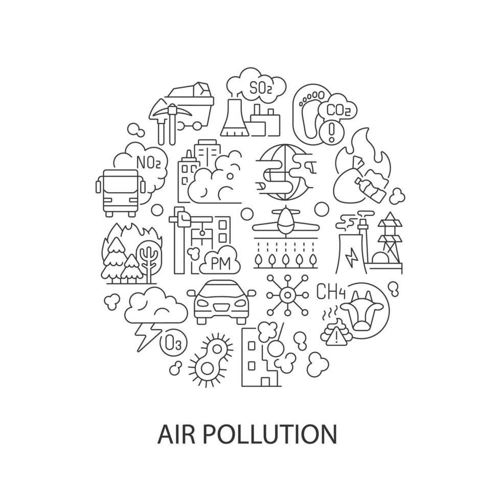 Diseño de concepto lineal abstracto de contaminación urbana con título vector