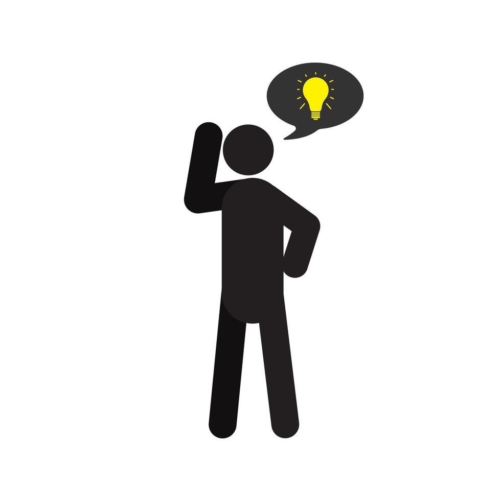 Thinking man silhouette icon. Person with speech bubble and light bulb inside. Isolated vector illustration