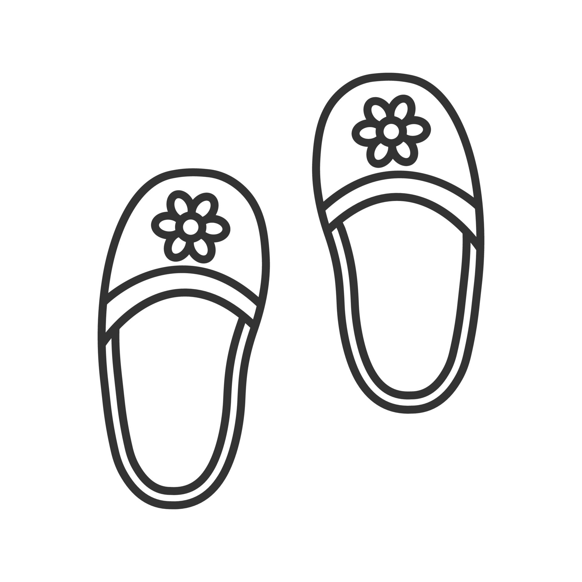 Bedroom slippers linear icon. Thin line illustration. Home shoes with ...