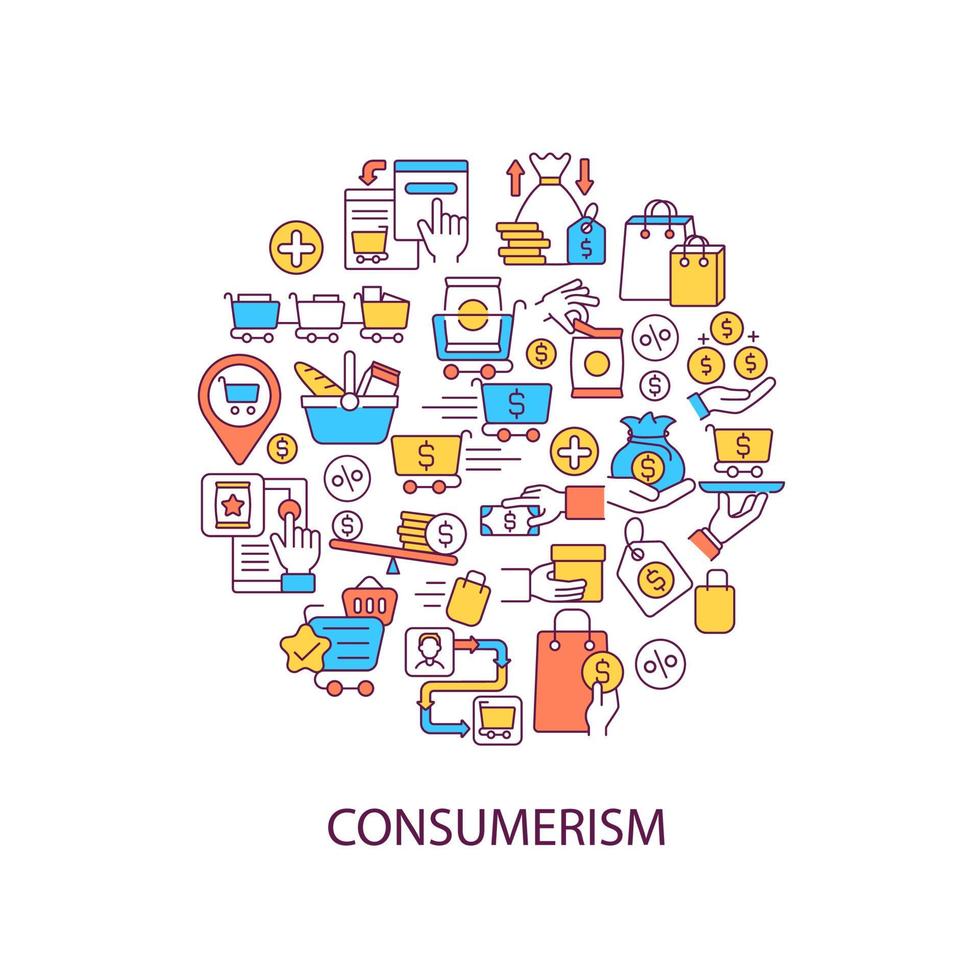 Consumerism abstract color concept layout with headline vector