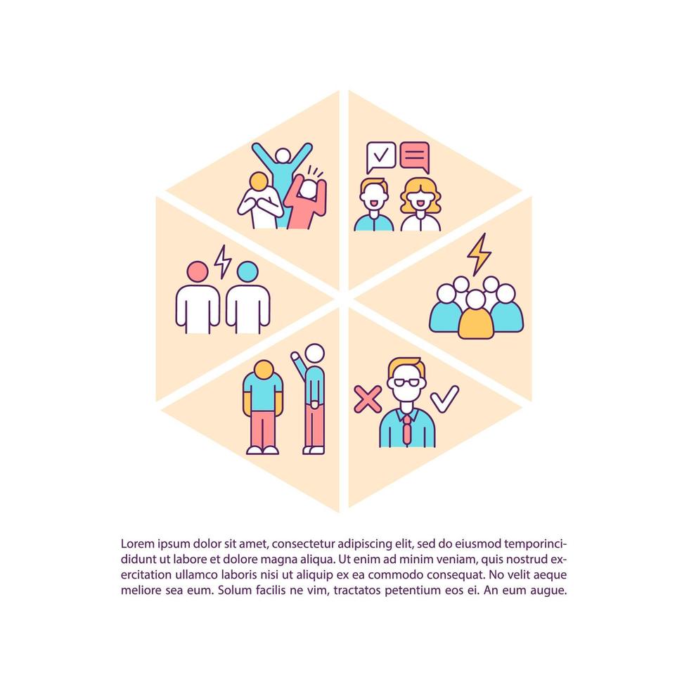 Team communication problems concept line icons with text vector