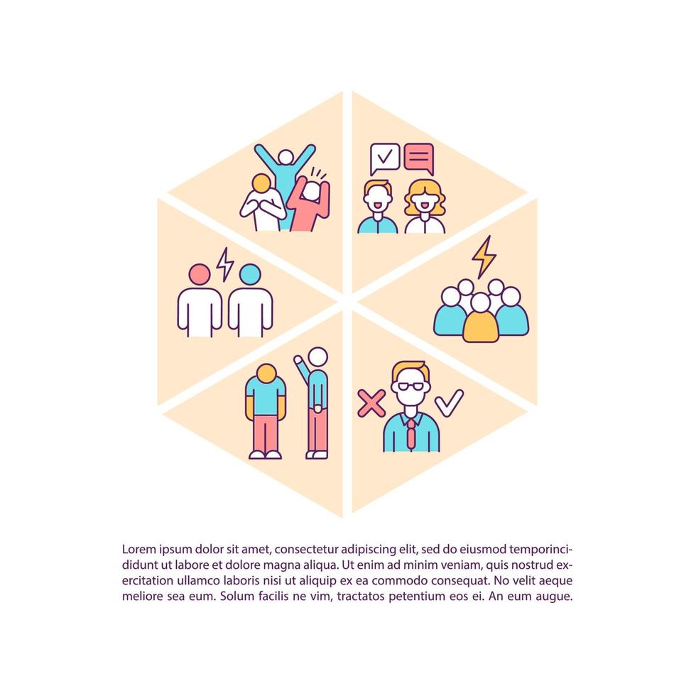 equipo, comunicación, problemas, concepto, línea, iconos, con, texto vector