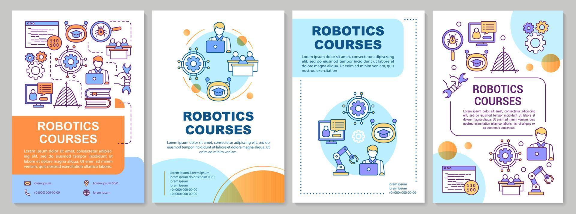 Robotics courses brochure template. Machine learning. Flyer, booklet, leaflet print, cover design with linear illustrations. Vector page layouts for magazines, annual reports, advertising posters