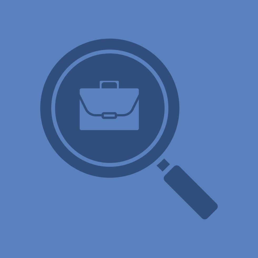 Job search glyph color icon. Silhouette symbol. Magnifying glass with briefcase. Negative space. Vector isolated illustration