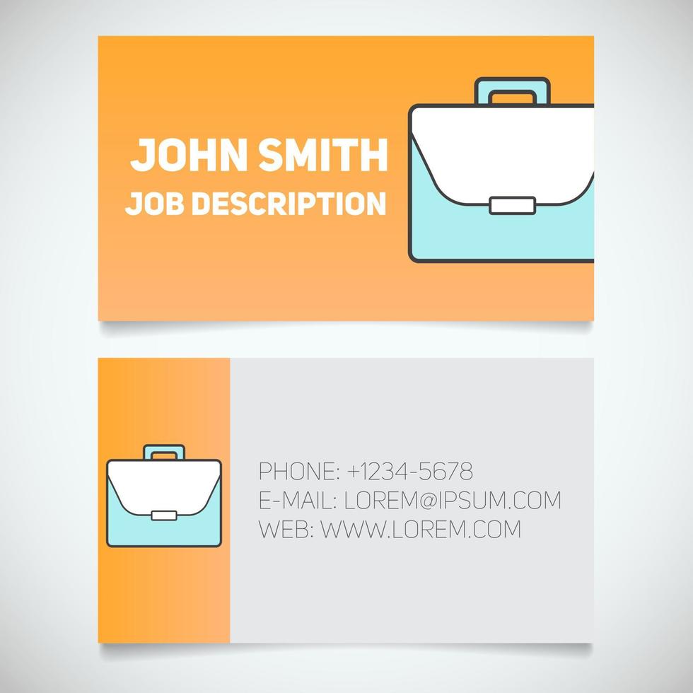 Business card print template with briefcase logo. Manager. Businessman. Advocate. Lawyer. Stationery design concept. Vector illustration